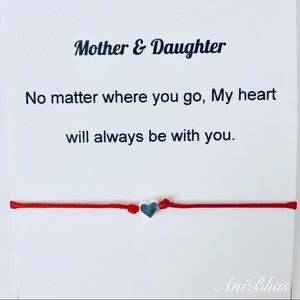 Mother & Daughter Heart Wax Cord Bracelet